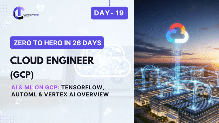 Google Cloud console showing TensorFlow, AutoML, and Vertex AI tools for machine learning workflows.